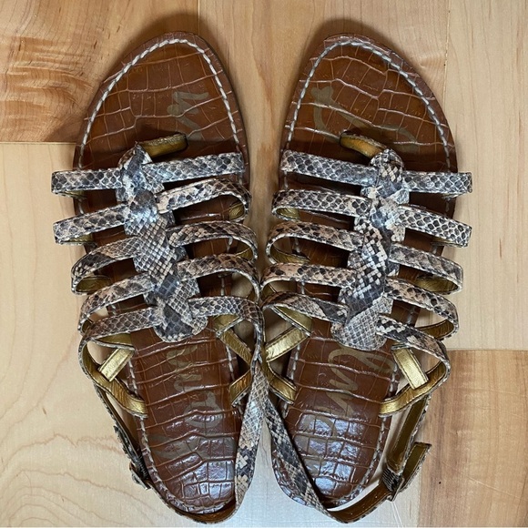Sam Edelman Hamilton Snakeskin Print Cage Strappy Sandals - Picture 4 of 9